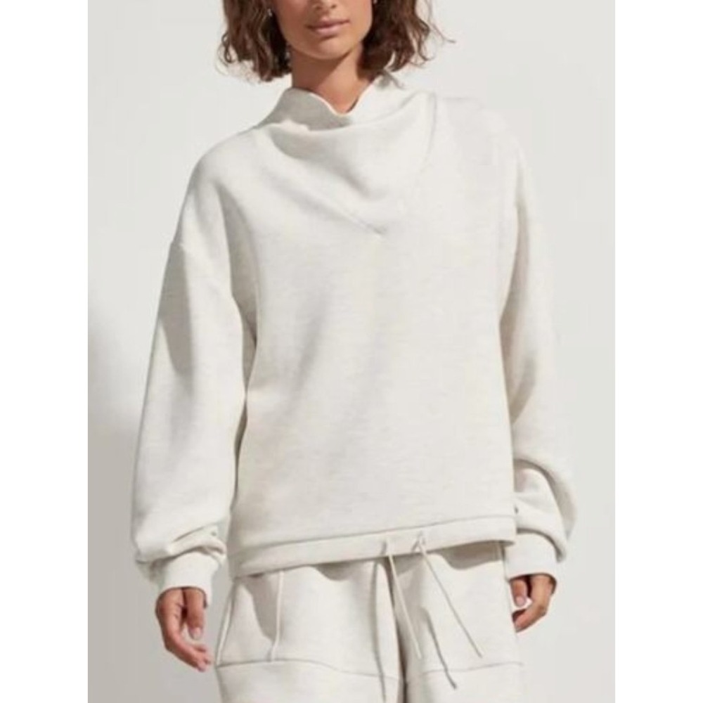 Varley Betsy Sweatshirt Oatmeal Heather Cowl Neck Drawstring Hem Medium - Picture 5 of 14
